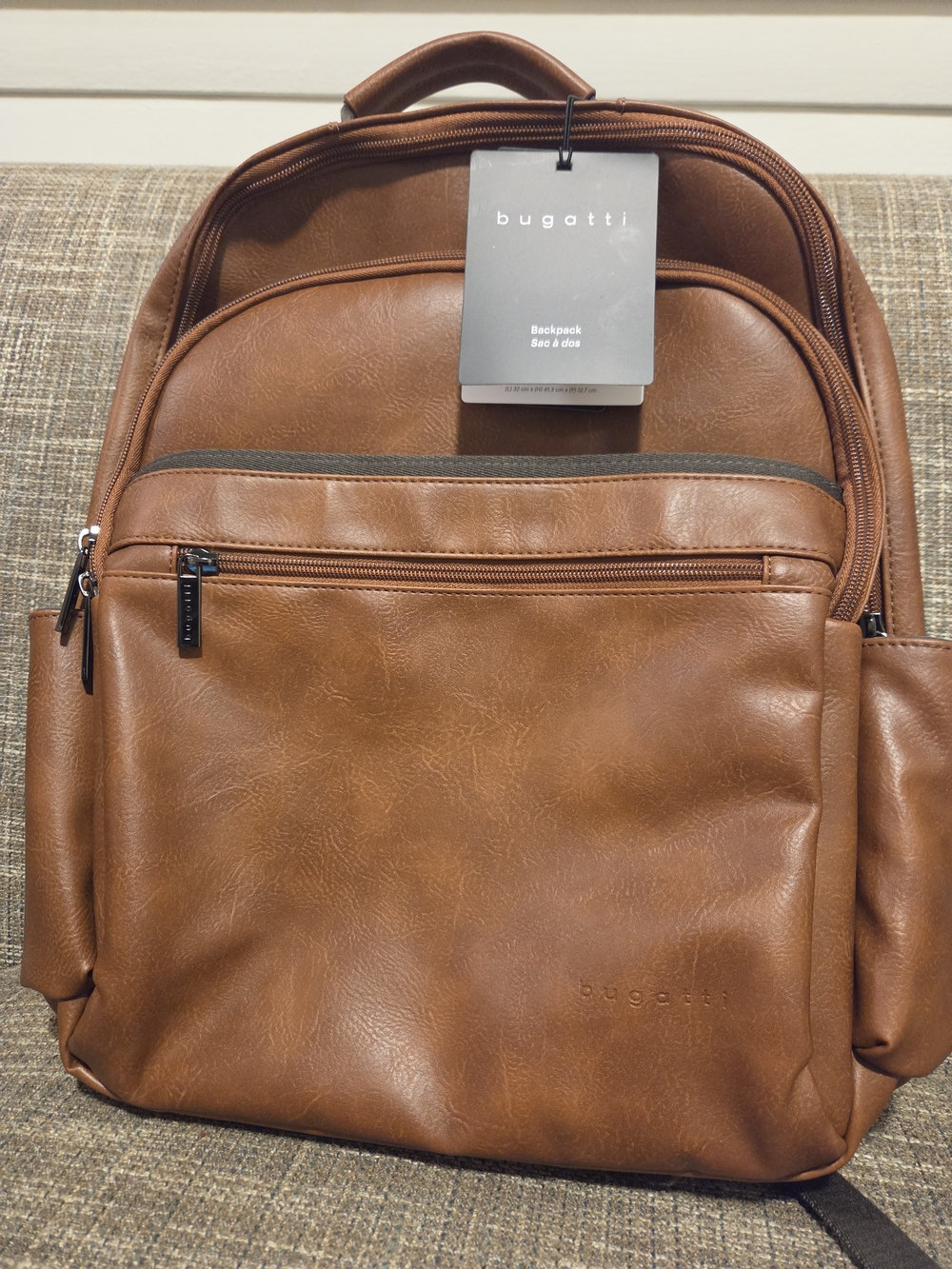 bugatti Men's Tan Leather-Style Backpack